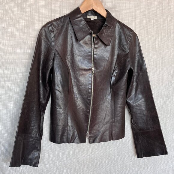 Vintage Dark Brown Fitted Leather Jacket Distressed Rare Buzz 18 Celeb Y… - Picture 6 of 17